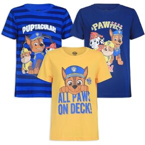 Paw Patrol Nickelodeon Chase, Marshall and Rubble Boys’ 3 Pack T-Shirts for Toddler and Little Kids – Blue/Yellow/Navy