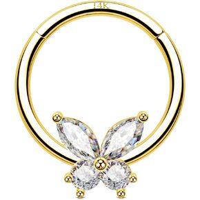 Jewseen 14K Solid Gold Cartilage Hoop Earrings 16g Septum Rings Butterfly Septum Jewelry Nose Hoop Ring Helix Tragus Daith Piercing Jewelry for Women