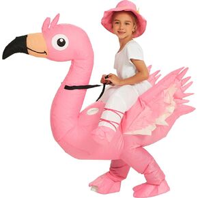 One Casa Inflatable Flamingo Costume Riding On Flamingo Air Blow up Funny Fancy Dress Party Halloween Costume for Kids