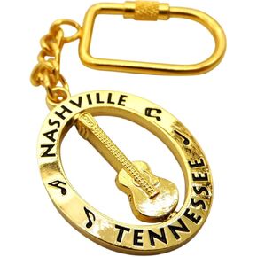 Westmon Works Nashville Keychain Souvenir of Music City Carabiner Durable Metal Clip Keyring with Engraved Guitar Design