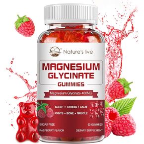 Magnesium Glycinate Gummies, Sugar Free Magnesium Supplement with Magnesium Glycinate 400mg, Magnesium L-Threonate 200mg for Calm Mood, Muscle, Bone & Sleep for Adults, 60 Raspberry Gummies