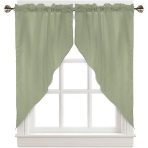 Swag Curtain Valances Sage Green Swag Valances for Kitchen Windows Spring Green Solid Color Short Topper Curtains Tier Pair for Kitchen Bedroom Living Room Bathroom Cafe 36"x56"