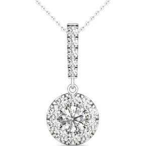 Natural Diamonds Halo Pendant Necklace AGS Certified 14K White Gold 3/4 Ctw GH/SI2-I1