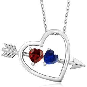 Gem Stone King 925 Sterling Silver Customized and Personalized 2 Heart Shape Gemstone Birthstone Pendant Necklace Jewelry For Women with 18 Inch Silver Chain