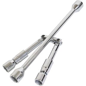 14 Inch Universal Iron Cross Wrench, Folding Lug Wrench, 4-Way Heavy Duty Tire Wrench (17mm, 19mm, 21mm & 23mm), Wheel Nut Sliding Wrench for Car, Truck, SUV, RV, Van