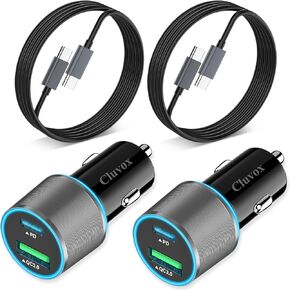2 Pack 38W USB C Car Charger Fast Charging for iPhone 15 Pro/Max/Plus/Samsung Galaxy S24/Ultra/S23/S22 fe Dual Port Cigarette Lighter USB Charger[20W PD+18W QC] with 3.3FT Type C Cable- Grey