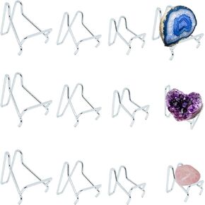12 PCS Crystal and Rock Display Stand - Silver Metal Crystal Holder in 3 Sizes - Perfect for Displaying Small Collectibles, Crystal, Rocks, Minerals, Agate, Fossils and More
