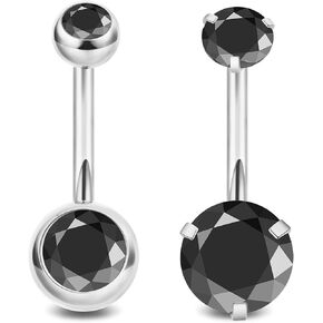 NICEIGHT 2PCS 14G Surgical Steel Belly Button Rings for Women Girls Round CZ Navel Ring Long Belly Rings Belly Piercing Jewelry 6-16MM
