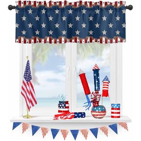 Independence Day Valances for Windows/Kitchen/Living Room/Bathroom/Farmhouse Decor, Funny Valance Curtains with Rod Pocket, American Stars Short Window Treatment Curtain 54"W x 18"L