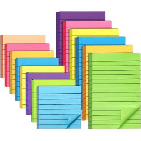 14 Pack Lined Sticky Notes Bright Ruled Post Stickies, Post Sticky Notes 4x6 and Sticky Notes 3x3, Strong Adhesive Self-Stick Notes for Office, Home, School, Meeting (LJ004)