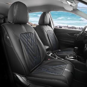 FREESOO Leather Car Seat Covers Full Set Universal Fit for Most Cars Sedans Trucks SUVs with Waterproof Leatherette in Automotive Seat Cover BlackGrey