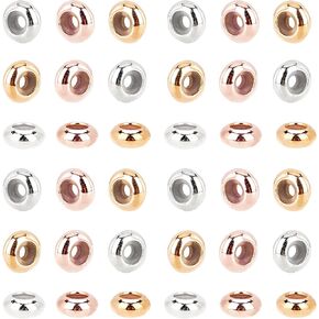 PH PandaHall 60pcs Brass Silicone Slider Beads, 3 Color 7mm Stopper Beads Slider Clasps Stopper Beads for DIY European Bracelets Necklaces Jewelry Making