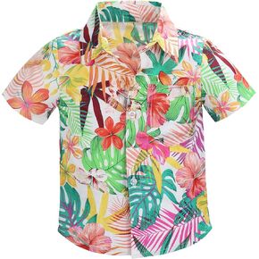 Toddler Boys Hawaiian Shirt Kids Short Sleeve Button Down T Shirts Little Boy Beach Clothes Print Aloha Dress Tops 1-3t