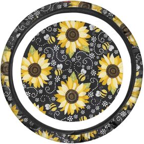 PZZ BEACH عباد الشمس غطاء عجلة القيادة النيوبرين غطاء عجلة قيادة السيارة المضادة للانزلاق وامتصاص العرق لطيف السيارات غطاء التفاف السيارة للنساء الفتيات in Kuwait