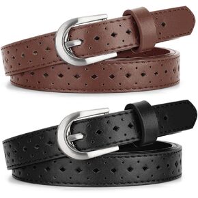 SUOSDEY 2 Pack Women Leather Belt, Skinny Belt for Jeans Pants Dresses Ladies Waist Belt