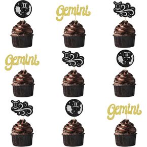 24Pcs Gemini Cupcake Toppers, Gemini Season Cake Picks, Gemini Birthday Party Decor, Horoscope Themed Bday Party Decor, Zodiac Birthday Decorations, Glitter