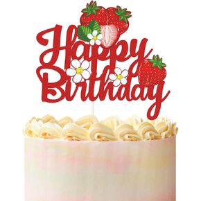 الفراولة عيد ميلاد سعيد كعكة توبر، أحمر بريق الصيف الفاكهة حديقة موضوع bday حزب الديكور صور الدعائم للفتيات، علامة الفاكهة الحلو واحدة الفتيات 1 عيد ميلاد الحزب اللوازم.