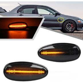 2Pcs Amber LED Side Marker Light for Mitsubishi Outlander Lancer EVO I-Miev Indicator Fender Turn Signal Lights Replace OEM Side Marker Lamp Smoked Lens