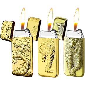 Torch Lighter, 3 Pack Relief Figure Design Butane Lighters, Refillable Gas Lighter with Adjustment Tool, Portable Adjustable Soft Flame Lighter for Indoor,Outdoor,Camping Family Use(without Butane)