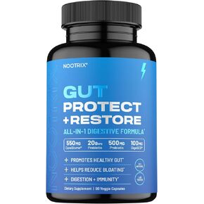 Gut Protect + Restore | Probiotics w/Digestive Enzymes for Colon Cleanse & Bloating Relief | Gut Health Supplement with Postbiotics & Prebiotics | Gut Cleanse for Women & Men | 90 Vegan Capsules