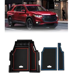 FIILINES Center Console Organizer Compatible with Chevrolet Traverse 2018-2021 2022 2023 Center Console Tray ABS Console Insert Tray Traverse Accessories with Blue and Red Mats