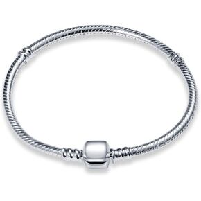 HappyStar 925 Sterling Silver Charm Bracelet for Pandora Charms, Snake Chain Bracelet Gift for Girls Mother Daughter（With a spacer bead）