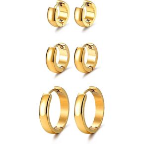 JewelrieShop Hoop Earrings Set Gold Surgical huggie Earrings, Hypoallergenic Huggie Ear Piercings Endless Huggie Hoop Earrings for Men Earrings (Gold, Black, Stainless Steel Hoop Earrings)