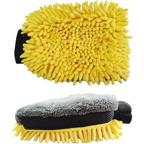 Advanced Car Wash Mitt, Lint and Chenille Microfiber Wash Mitt, Car Wash Sponge - Wash Glove - Microfiber Mitt for Cars, Trucks, SUVs, Boats Scratch Free - Ultra Absorbent(2 Pack)