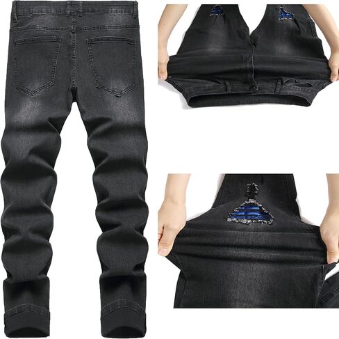Men's Ripped Straight Leg Jeans, Black, Slim Fit, Regular Length, Distressed Design in Saudi Arabia