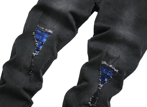 Men's Ripped Straight Leg Jeans, Black, Slim Fit, Regular Length, Distressed Design in Saudi Arabia