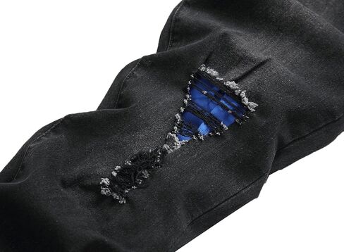 Men's Ripped Straight Leg Jeans, Black, Slim Fit, Regular Length, Distressed Design in Saudi Arabia