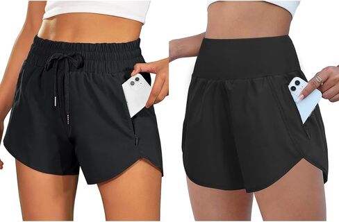 BMJL Women's Running Shorts High Waisted Athletic Shorts Pocket Sporty Short Gym Elastic Workout Shorts (M,Black) in Saudi Arabia
