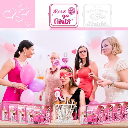 9 قطع من حقائب مكياج العزوبية للفتيات من Let's Go، حقائب مستحضرات التجميل للعروس، هدايا وصيفات العروس، محفظة من البولي فينيل كلوريد الشفاف، حقائب أدوات الزينة للعروس مع سحاب للنساء راعية البقر وحفلات الزفاف وحفلات الزفاف in Kuwait
