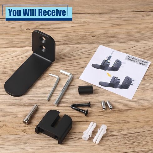 Adjustable Barn Door Floor Guide, Slide-Less Flush Design Sliding Barn Door Hardware, Aluminum Sliding Door Track Hardware for Bottom Roller, No Hygienic Corners, Toe-Friendly (Black) in Saudi Arabia