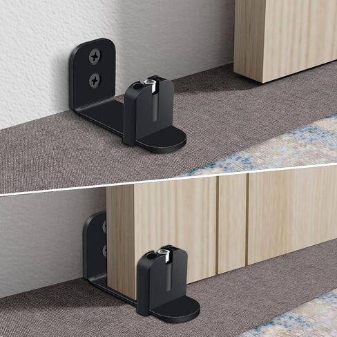 Adjustable Barn Door Floor Guide, Slide-Less Flush Design Sliding Barn Door Hardware, Aluminum Sliding Door Track Hardware for Bottom Roller, No Hygienic Corners, Toe-Friendly (Black) in Saudi Arabia