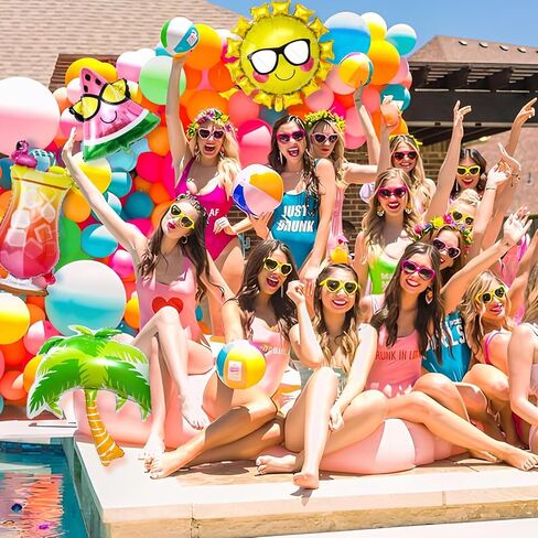 Winrayk ديكورات حفلات حمام السباحة، لوازم أعياد الميلاد الصيفية والشاطئ للأطفال، وقوس بالون بخلفية مفرش المائدة، بالون من رقائق الفويل، هاواي لوا الاستوائية في سن المراهقة للبالغين على الشاطئ وحمام السباحة وديكورات حفلات أعياد الميلاد in Kuwait