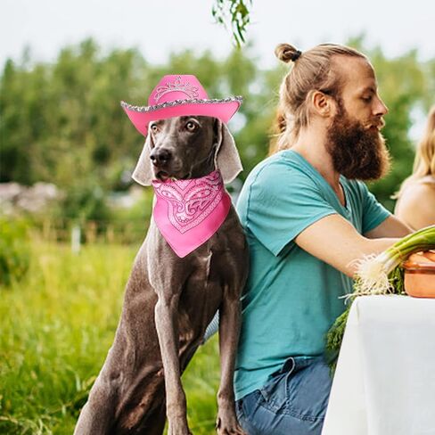 Pet Pink Cowboy Hat Costume Accessory Set Dog Cat Size Pink Cowgirl Princess Hat with Crown Tiara Bandana/Scarf for Cat Puppy Western Costume Daily Wearing Photo Props (Set A) in Saudi Arabia
