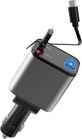 Retractable Car Charger 84W, 4 in 1 Fast Car Phone Charger Build-in 2 Retractable Charging Cables and 2 USB Ports for Phone 15/14/13/12 Pro Max XR,iPad,Pixel for Smartphone in Kuwait