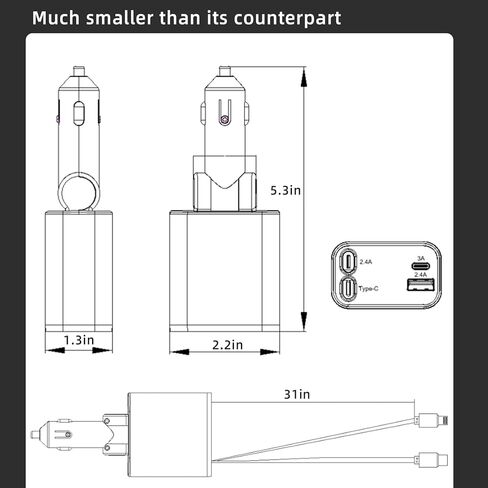 Retractable Car Charger 84W, 4 in 1 Fast Car Phone Charger Build-in 2 Retractable Charging Cables and 2 USB Ports for Phone 15/14/13/12 Pro Max XR,iPad,Pixel for Smartphone in Kuwait