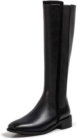 TinaCus Women's Handmade Genuine Leather Round Toe Comfortable Low Chunky Heel Back Zip Up Knee High Riding Boots in Saudi Arabia