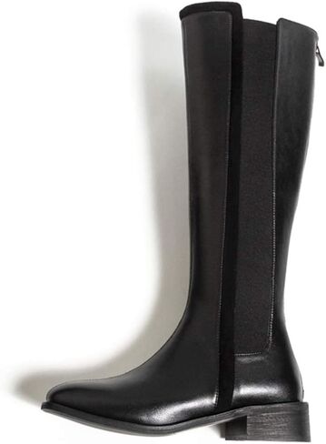TinaCus Women's Handmade Genuine Leather Round Toe Comfortable Low Chunky Heel Back Zip Up Knee High Riding Boots in Saudi Arabia