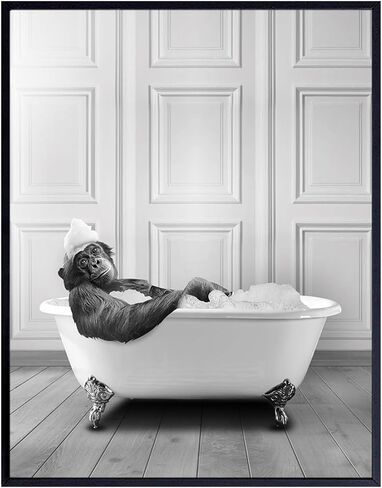 Funny Bathroom Decor for Men, Women - Cute Modern Bathroom Accessories - Bathroom Pictures - Bath Wall Decor - Monkey Chimp Wall Art - Cool Unique Bathroom Sign - Powder Room - Guest Bathroom Poster in Saudi Arabia