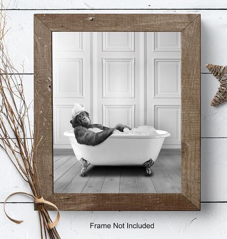 Funny Bathroom Decor for Men, Women - Cute Modern Bathroom Accessories - Bathroom Pictures - Bath Wall Decor - Monkey Chimp Wall Art - Cool Unique Bathroom Sign - Powder Room - Guest Bathroom Poster in Saudi Arabia