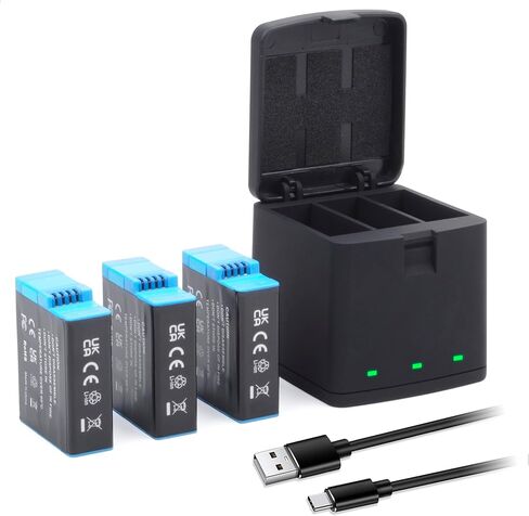 3-Pack Hero 12/11/10/9 Battery 2000mAh with 3-Channel USB-C Charger Power Fast Portable Accessory Fully Compatible with GoPro Hero 12, Hero 11, Hero 10, Hero 9 Black Sport Action Camera (AHDBT-901) in Saudi Arabia