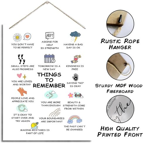 Things to Remember Sign, Decorative Hanging Wood Plaque for Wall, Mental Health Decor, Psychological Signs for Wall Decor, Positive Wood Sign, Counseling Room Decor, Encouragement Gift in Saudi Arabia