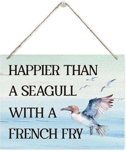 Happier Than a Seagull with a French Fry Sign, Funny Wood Sign, Rustic Wooden Hanging Plaque Sign, Seagull Decor, Decorative Wooden Wall Sign, Positive Home Decor, Cheer Up Gift, Housewarming Gift in Saudi Arabia