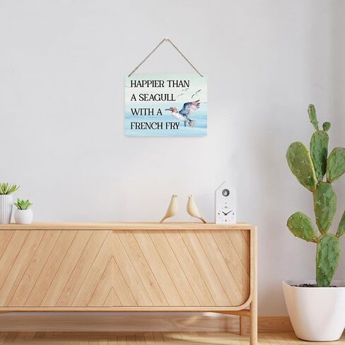 Happier Than a Seagull with a French Fry Sign, Funny Wood Sign, Rustic Wooden Hanging Plaque Sign, Seagull Decor, Decorative Wooden Wall Sign, Positive Home Decor, Cheer Up Gift, Housewarming Gift in Saudi Arabia
