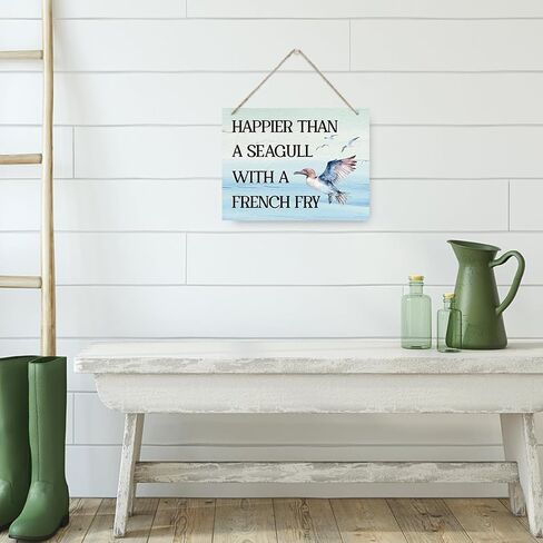 Happier Than a Seagull with a French Fry Sign, Funny Wood Sign, Rustic Wooden Hanging Plaque Sign, Seagull Decor, Decorative Wooden Wall Sign, Positive Home Decor, Cheer Up Gift, Housewarming Gift in Saudi Arabia