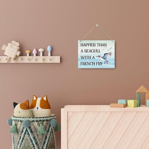 Happier Than a Seagull with a French Fry Sign, Funny Wood Sign, Rustic Wooden Hanging Plaque Sign, Seagull Decor, Decorative Wooden Wall Sign, Positive Home Decor, Cheer Up Gift, Housewarming Gift in Saudi Arabia