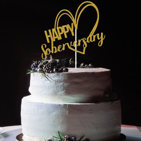 غلاف كعكة ذهبي لامع Happy Soberversary، Sober AF، لوازم حفلات الذكرى السنوية السعيدة لرصانة، مدمنو الكحول المجهولون، ديكور استعادة الرصانة in Kuwait